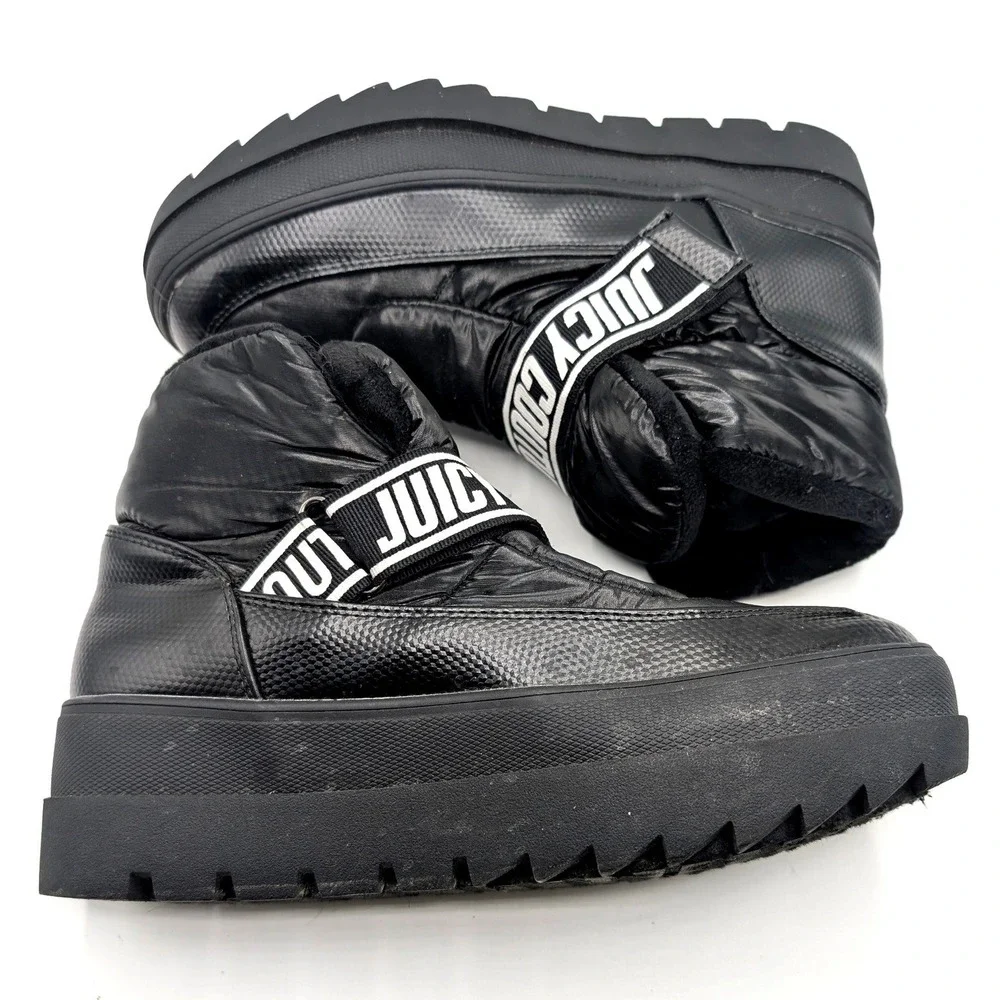 Juicy Couture Veronica Black Puffer Boots Platform Lug Chunky Sole Women 8 Y2k